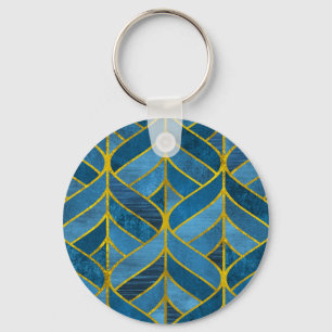 Gold Blue Grunge Pattern Keychain