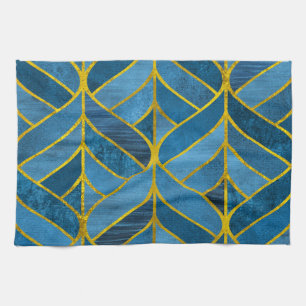 Gold Blue Grunge Pattern Kitchen Towel