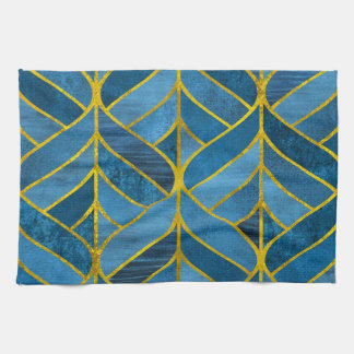 Gold Blue Grunge Pattern Kitchen Towel