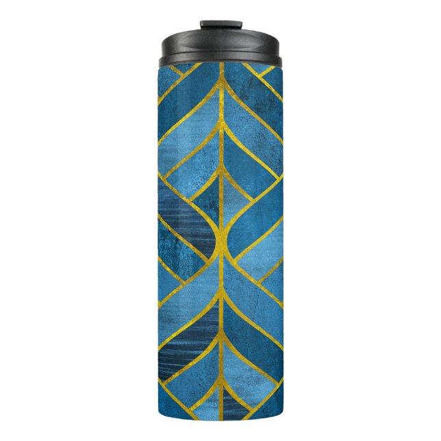Gold Blue Grunge Pattern Thermal Tumbler (Front)