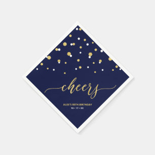 Gold & Blue Hexagon Confetti Cheers Custom Party Napkin