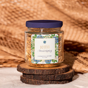 Gold Blue Hydrangea 10th Wedding Anniversary Party Square Sticker