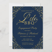 Gold Blue I DO BBQ Engagement Party Invitation