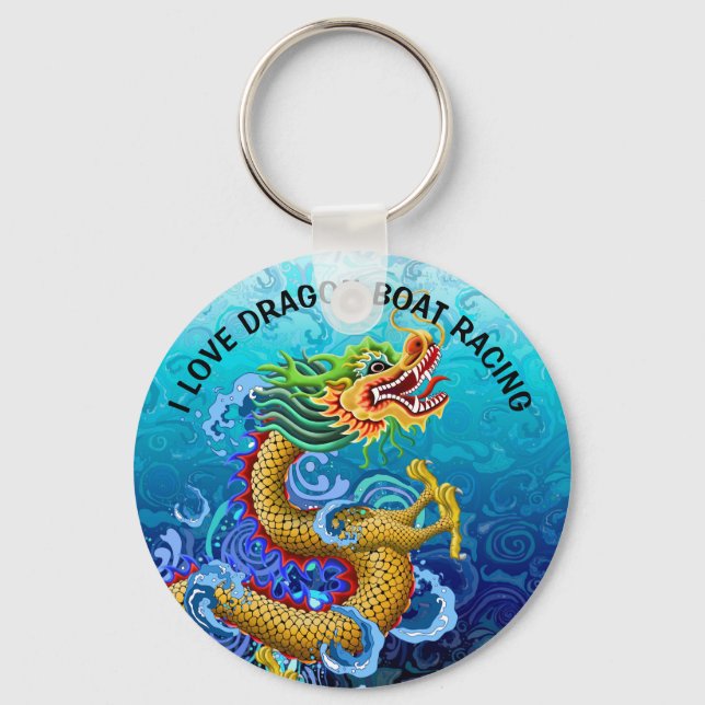 Gold & Blue I Love Dragon Boat Racing Keychain (Front)