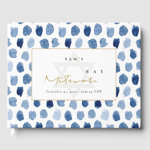 GOLD BLUE INDIGO WATERCOLOR DOTS BAR BAT MITZVAH GUEST BOOK