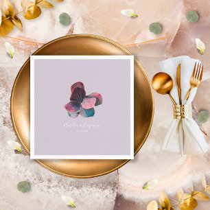 Gold Blue Lavender Purple Hydrangeas Wedding Napkin