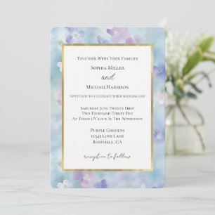 Gold Blue Lavender White Purple Flowers Wedding Invitation