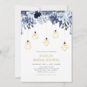 Gold & Blue   Lights & Winter Floral Bridal Shower Invitation