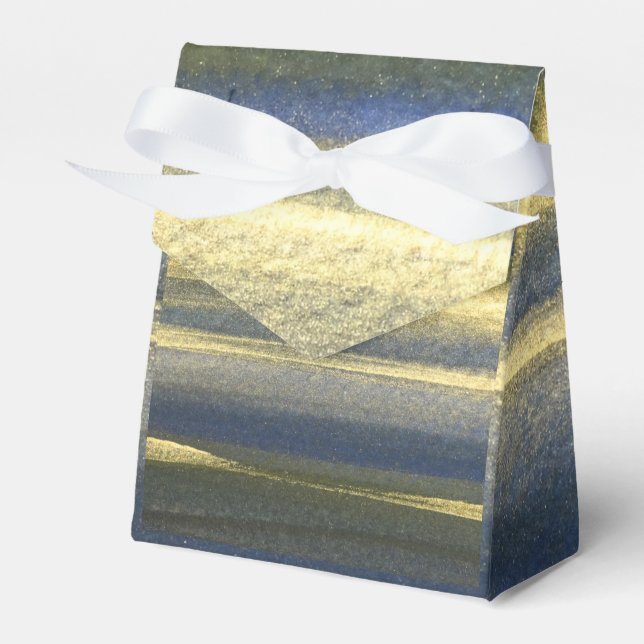 Gold Blue Lines Tent Gift Wrappi9ng Favor Box (Front Side)