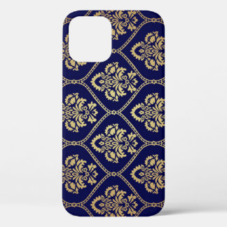 Gold & Blue: Luxury Damask iPhone 12 Case