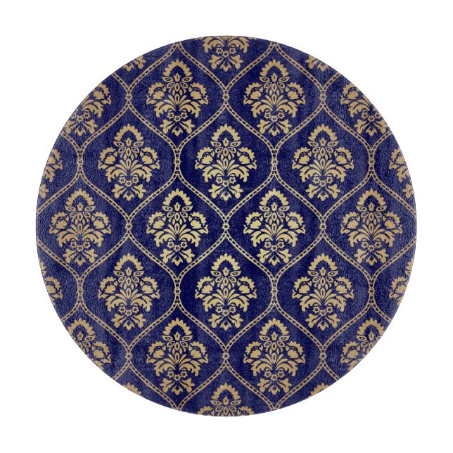 Gold & Blue: Luxury Damask Cutting Board (Front)