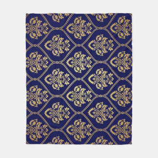 Gold & Blue: Luxury Damask Fleece Blanket