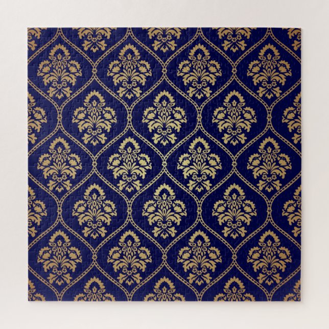 Gold & Blue: Luxury Damask Jigsaw Puzzle (Vertical)