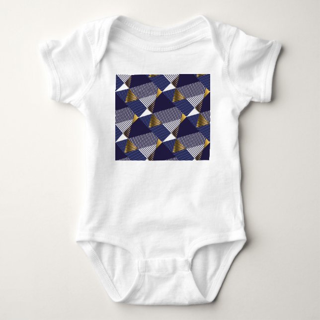Gold Blue Luxury: Geometric Seamless Pattern Baby Bodysuit (Front)