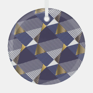 Gold Blue Luxury: Geometric Seamless Pattern Glass Ornament