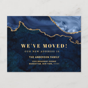 Gold Blue Marble New Address Moving Announcement Postcard