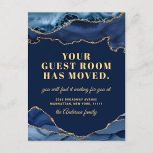 Gold Blue Marble New Address Moving Announcement Postcard