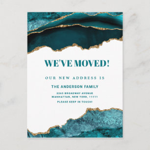Gold Blue Marble New Address Moving Announcement Postcard