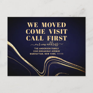 Gold Blue Marble New Address Moving Announcement Postcard