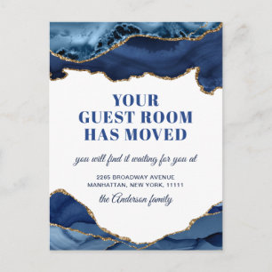 Gold Blue Marble New Address Moving Announcement Postcard
