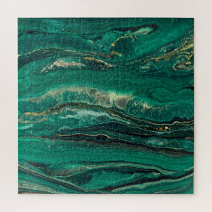 Gold Blue Marbling: Fluid Art Jigsaw Puzzle