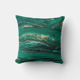 Gold Blue Marbling: Fluid Art Throw Pillow