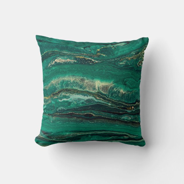 Gold Blue Marbling: Fluid Art Throw Pillow (Front)