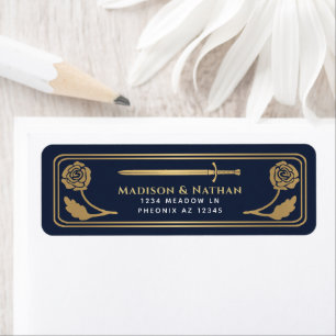 Gold Blue Medieval Fantasy Sword Wedding Label