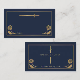 Gold Blue Medieval Royal Sword Wedding Place Card