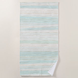 Gold Blue Mint White Beachy Watercolor Stripes Beach Towel