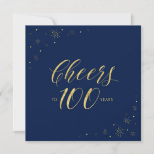 Gold & Blue   Modern 100th Birthday Party Square Invitation