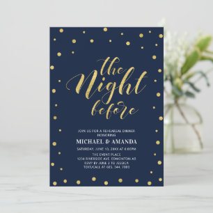 Gold & Blue Modern Typography Rehearsal Dinner I Invitation