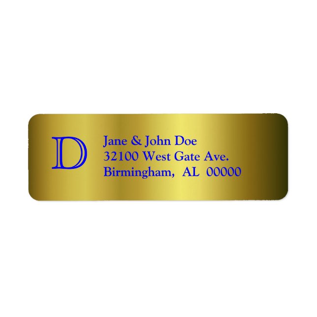 Gold & Blue Monogram Address Labels (Front)