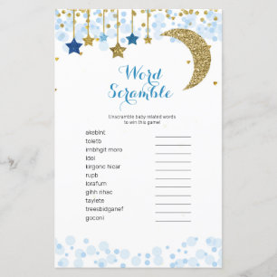 Gold blue moon Watercolor Word Scramble Game,