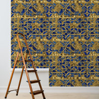 Gold Blue Mosiac Tiles Pattern Peel Stick