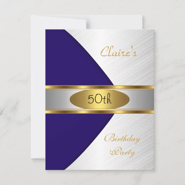 Gold Blue Navy Invitation blanc 50e anniversaire f (Devant)