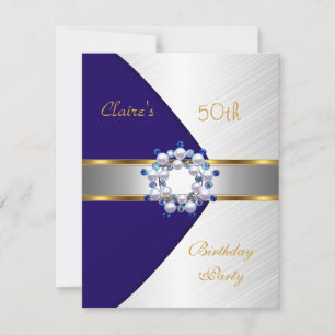 Gold Blue Navy White Invite 50th Birthday Party