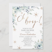 Gold Blue Oh Boy Little Snowflake Baby Shower