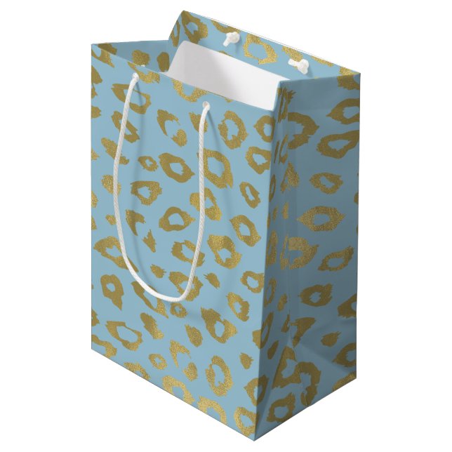 Gold Blue Ombre Leopard Print Medium Gift Bag (Front Angled)