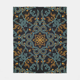 Gold & Blue: Ornamental Vintage Fleece Blanket