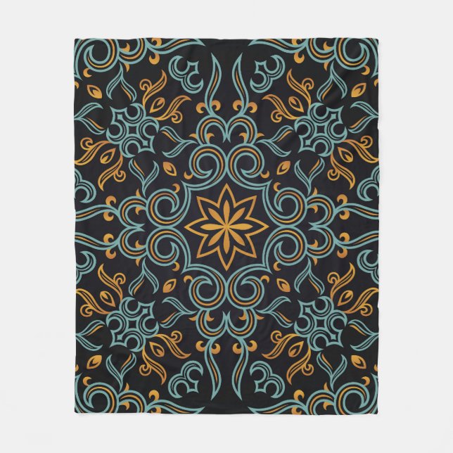 Gold & Blue: Ornamental Vintage Fleece Blanket (Front)