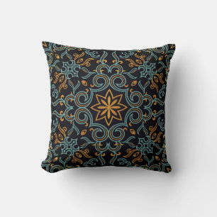 Gold & Blue: Ornamental Vintage Throw Pillow
