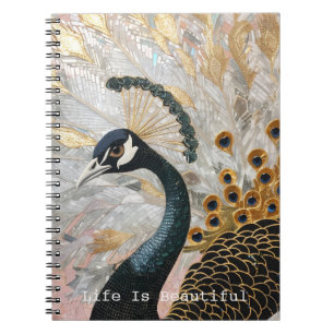 Gold Blue Peacock Feathers Notebook