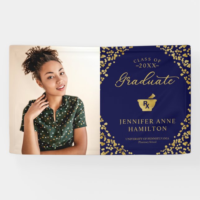 Gold Blue Pharmacy School Graduation Bannière phot (Horizontal)