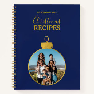 Gold Blue Photo Ornaments Christmas Recipe Notebook