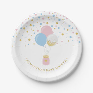 Gold, Blue & Pink Confetti Balloons 1st Birthday P Paper Plate