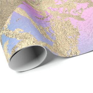 Gold Blue Pink Ombre Marble Pastel Metallic Stroke Wrapping Paper