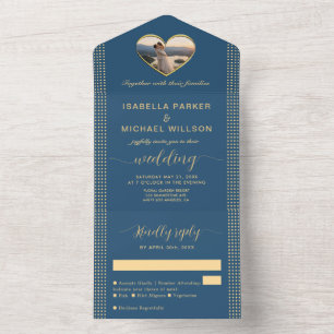 Gold & Blue Polka Dot Personalized wedding All In One Invitation