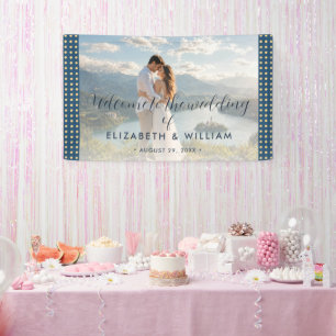 Gold & Blue Polka Dot Personalized wedding Banner
