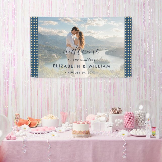 Gold & Blue Polka Dot Personalized wedding Banner (Party)